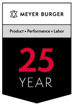 Meyer Burger emblem show 25 year product, performance, and labor