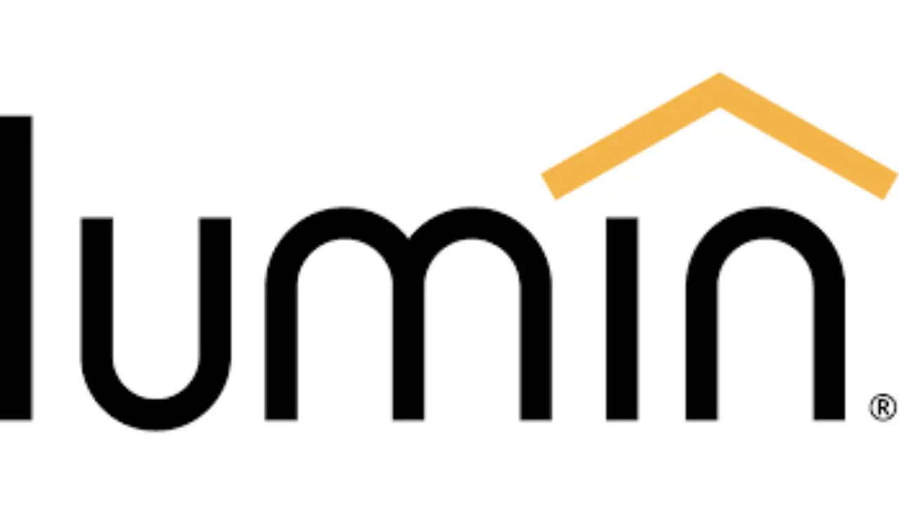 lumin in black with yellow roof line in yellow over the logo