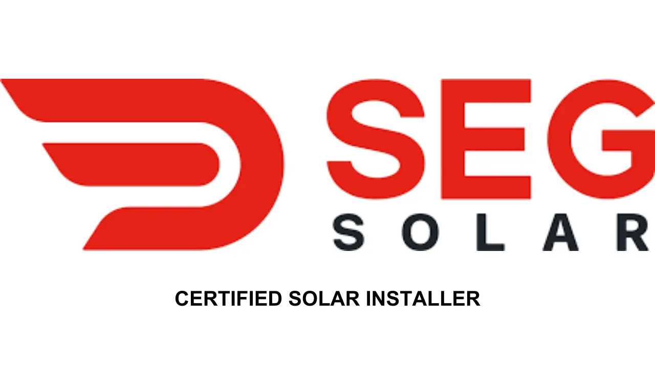 seg solar logo in red with seg in red next to it and solar in black showing certified solar installer in black below the logo